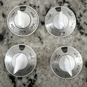 Vintage Frigidaire Stove Oven Range Surface Burner Knob White Silver Set of 4